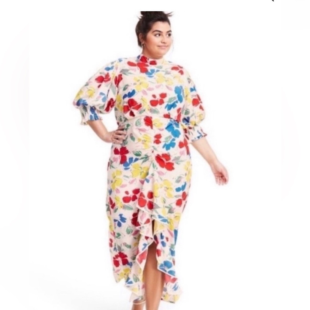 RIXO for Target Multicolor Floral Ruched Sleeve Dress